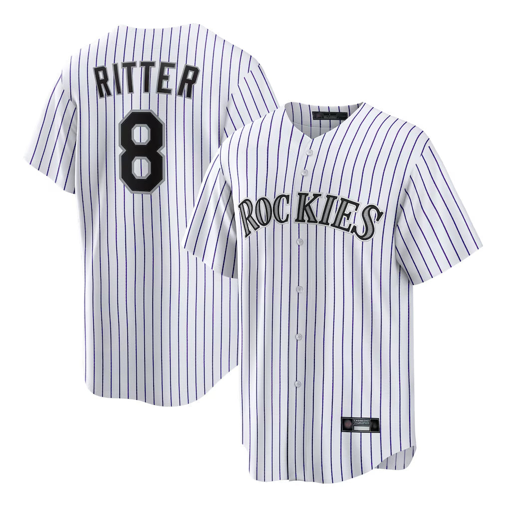 Ndoa C.Rockies #8 Ryan Ritter Player White Game Home Stitched Jerseys