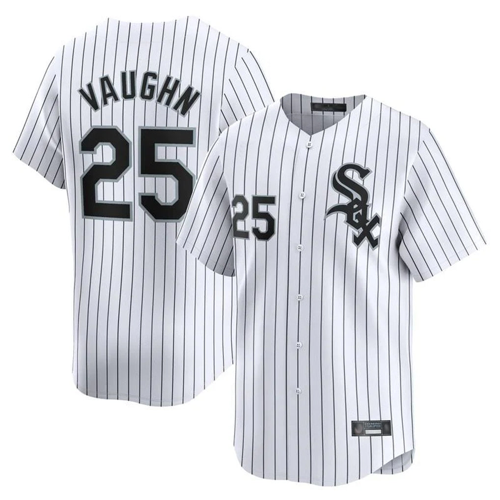 Ndoa C.White Sox #25 Andrew Vaughn Player White Stripe Limited Home Stitched Jersey