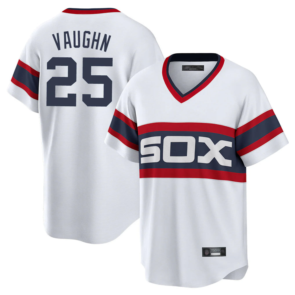 Ndoa C.White Sox #25 Andrew Vaughn Player White Stripe Limited Home Stitched Jerseys