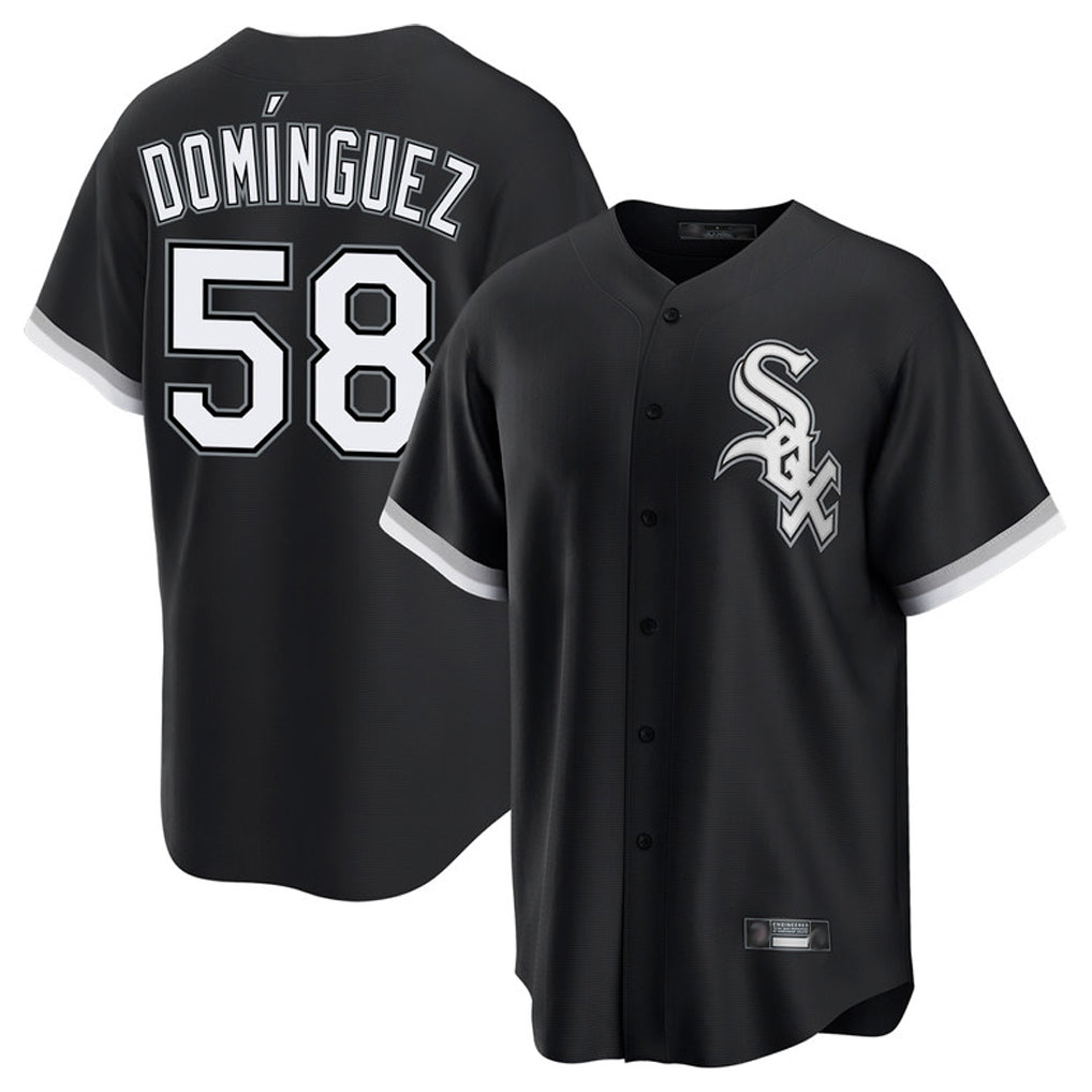 Ndoa C.White Sox #58 Seranthony Dom¡§anguez Player Black Home Game Stitched Jerseys