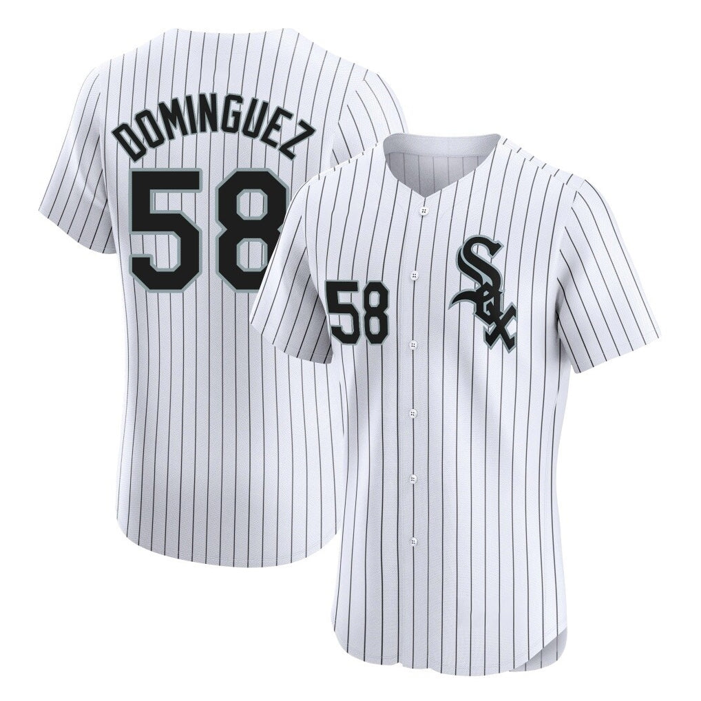 Ndoa C.White Sox #58 Seranthony Dom¡§anguez Player White Stripe Limited Elite Home Stitched Jerseys