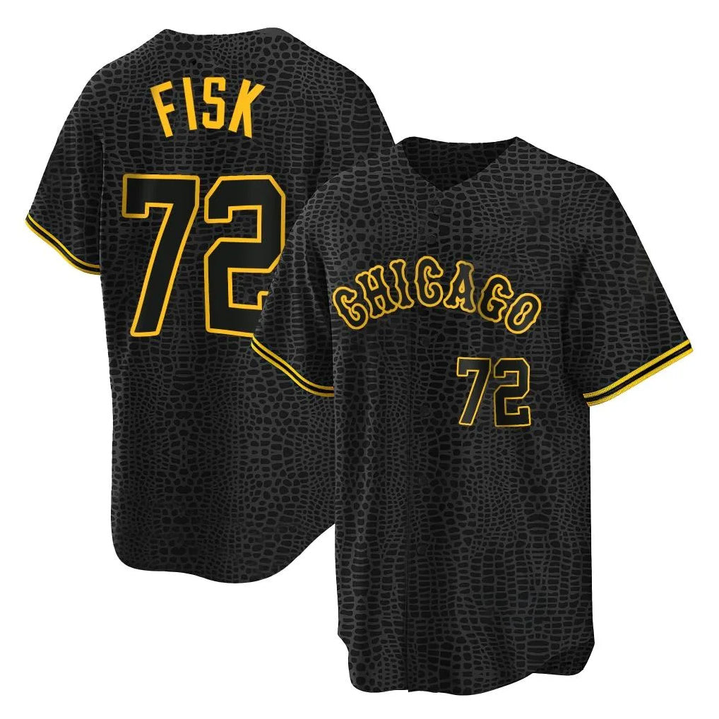 Ndoa C.White Sox #72 Carlton Fisk Player Black Snake Skin City Home Game Stitched Jerseys