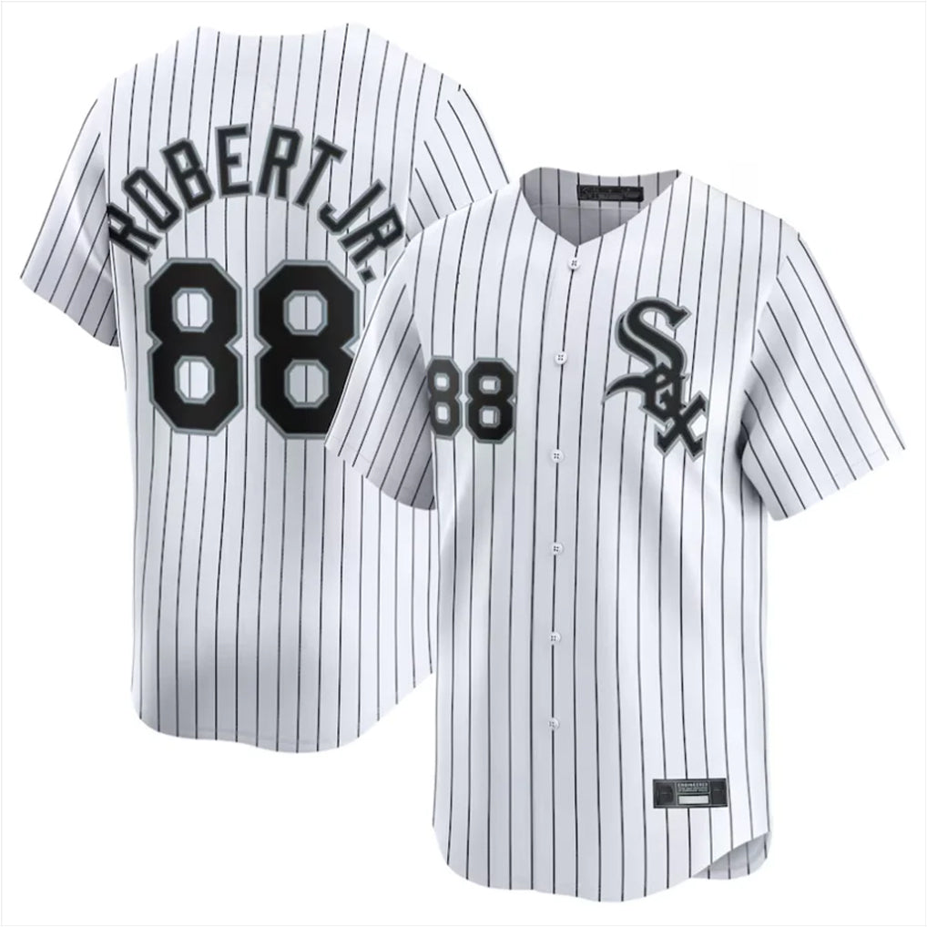 Ndoa C.White Sox #88 Luis Robert Jr Player White Stripe Limited Home Stitched Jerseys