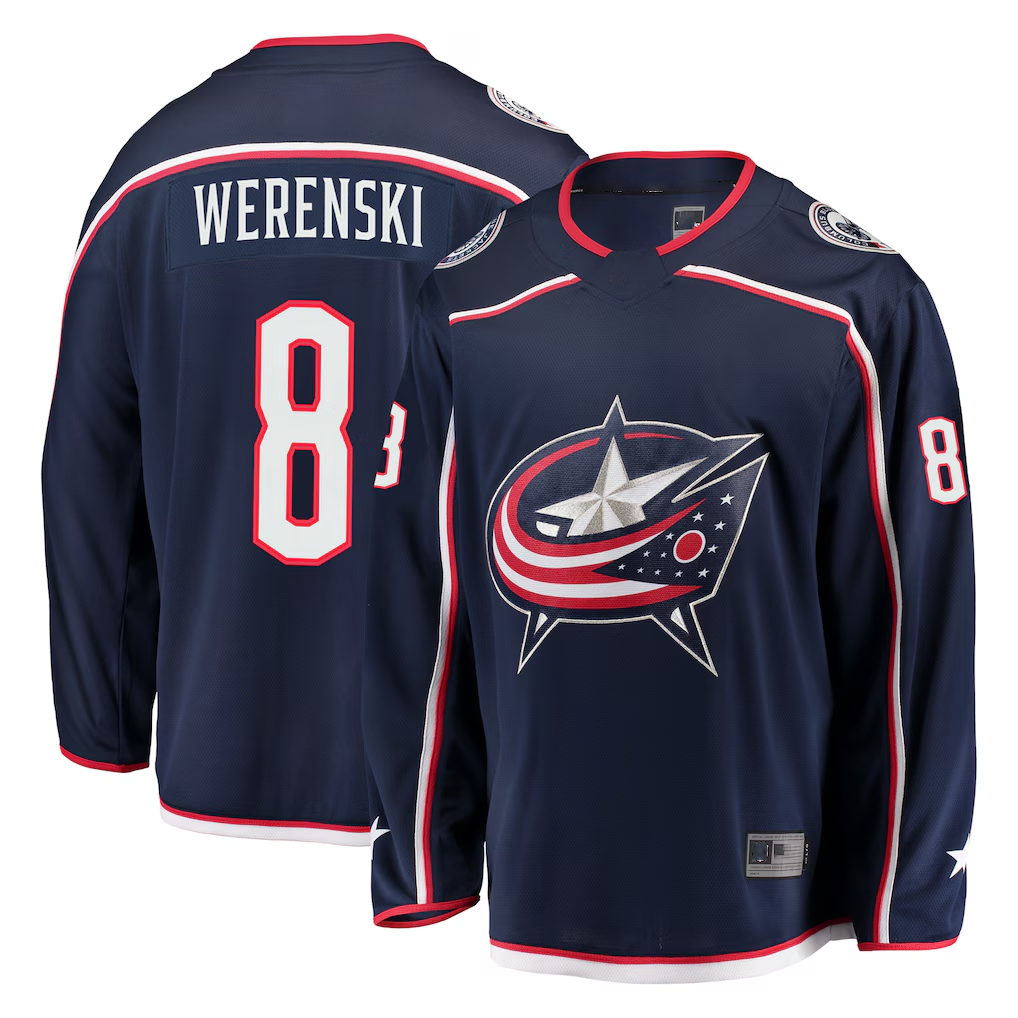 Ndoa CB.Jackets #8 Zach Werenski Navy Breakaway Jersey