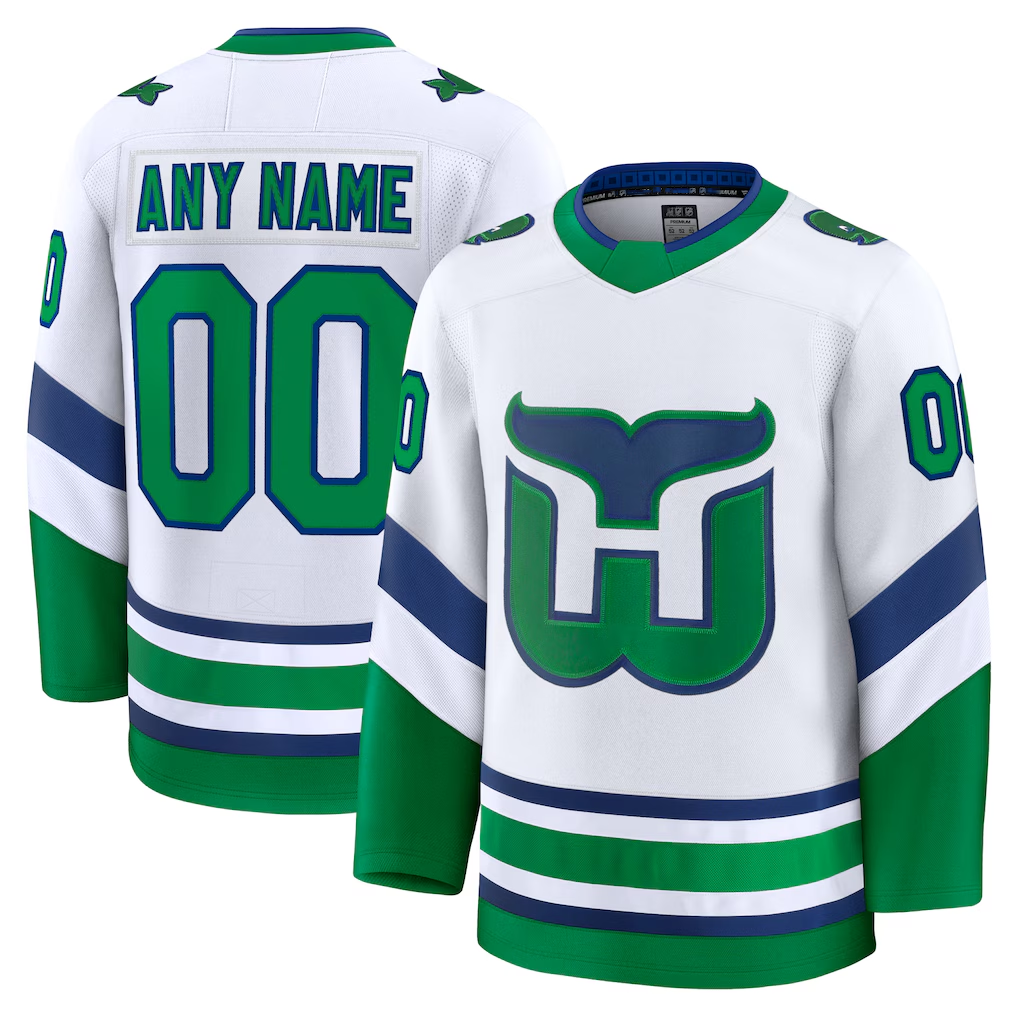 Ndoa Custom C.Hurricanes White Throwback Premium Stitched Jerseys