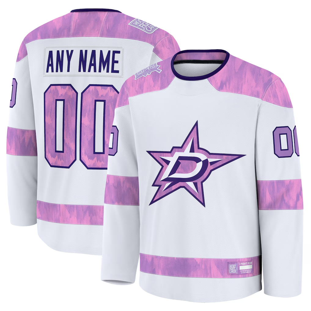 Ndoa Custom D.Stars White 2024 Hockey Fights Cancer Practice Jerseys