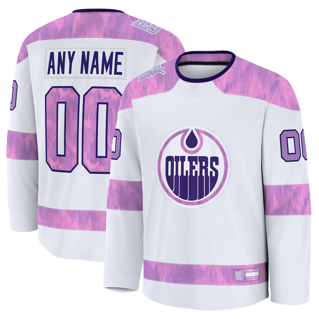 Ndoa Custom E.Oilers White 2024 Hockey Fights Cancer Practice Jerseys