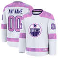 Ndoa Custom E.Oilers White 2024 Hockey Fights Cancer Practice Jerseys