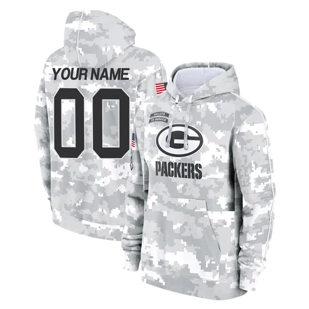 Ndoa Custom GB.Packers Arctic Camo Salute to Service Hoodies Limited Game Any Name & Numbers Stitched Jerseys