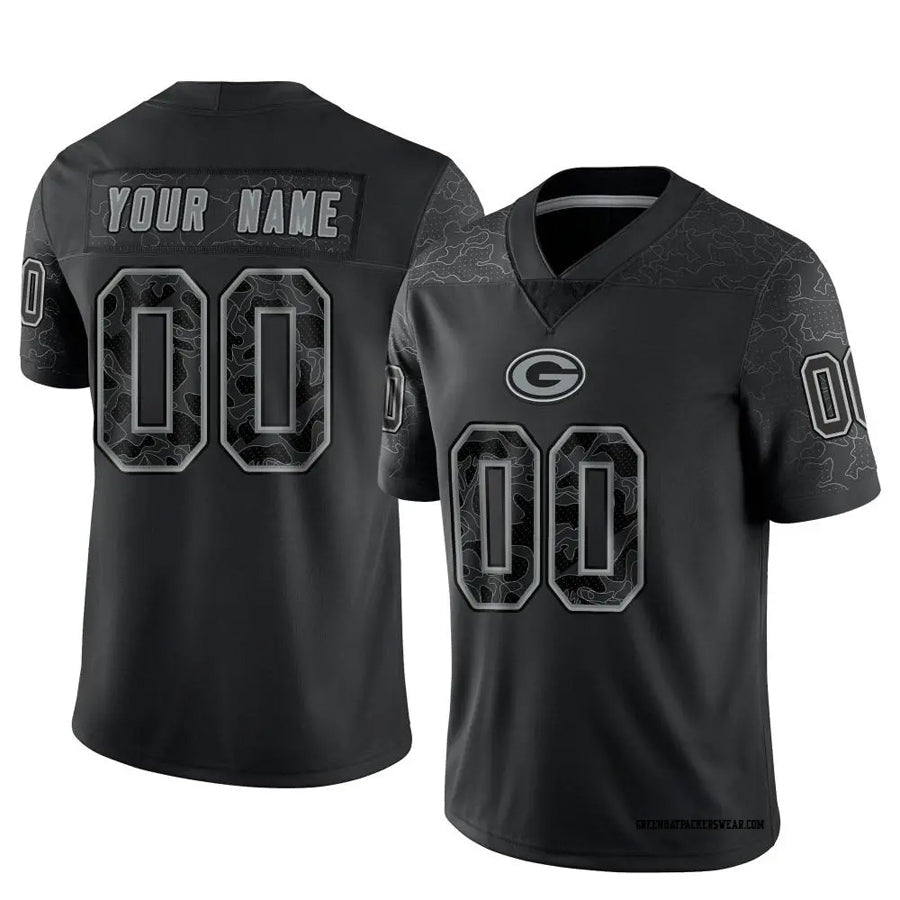 Ndoa Custom GB.Packers Black REFLECTIVE Limited Stitched Jerseys
