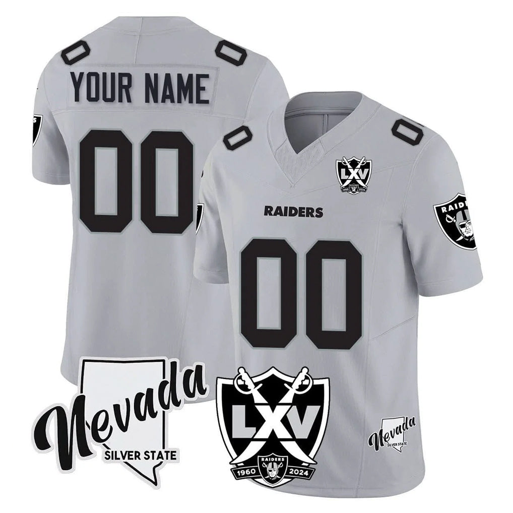 Ndoa Custom LV.Raiders Gray 65th Anniversary Vapor Limited Home Game Any Name & Numbers Stitched Jerseys