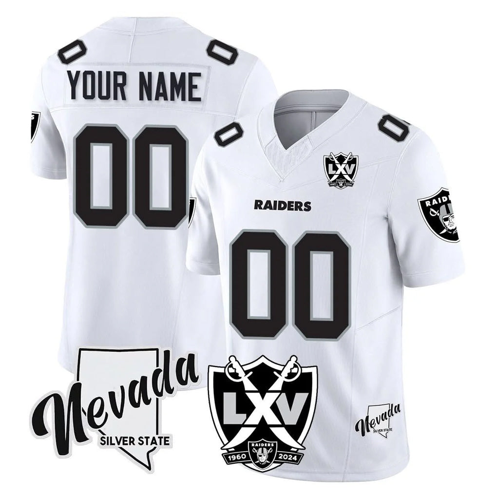 Ndoa Custom LV.Raiders White 65th Anniversary Vapor Limited Home Game Any Name & Numbers Stitched Jerseys