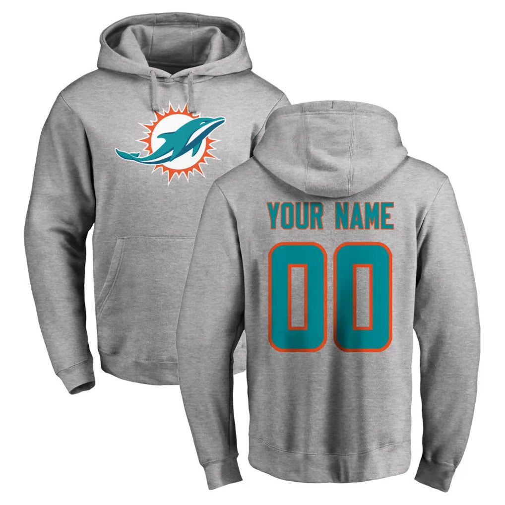 Ndoa Custom M.Dolphins Gray LOGO Pullover Hoodies Limited Any Name & Numbers Stitched Jerseys