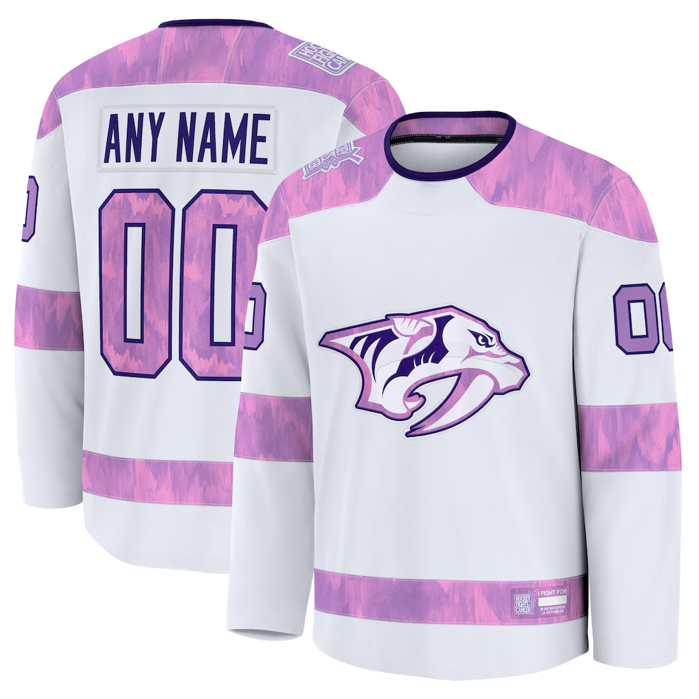 Ndoa Custom N.Predators White 2024 Hockey Fights Cancer Practice Jerseys