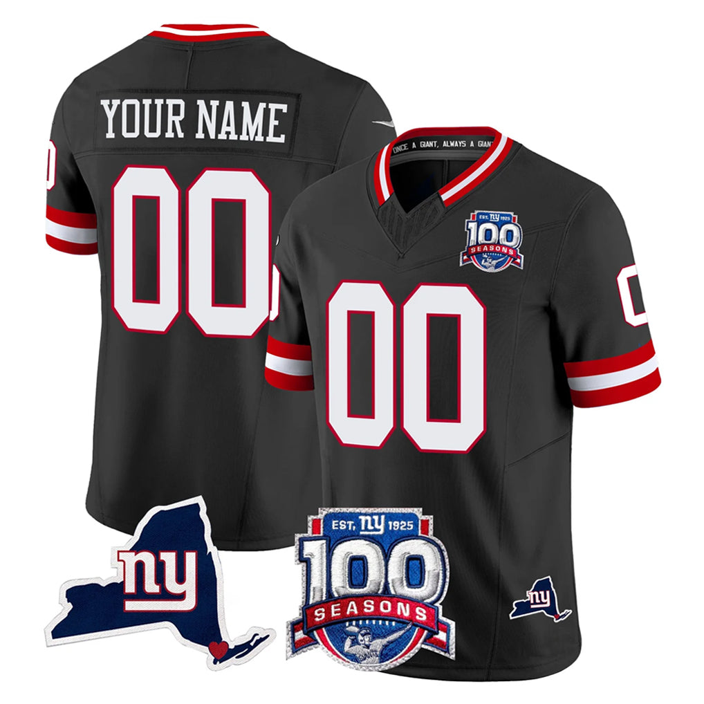 Ndoa Custom NY.Giants Black 100th Season & State Patch Vapor Limited Home Game Any Name & Numbers Stitched Jerseys