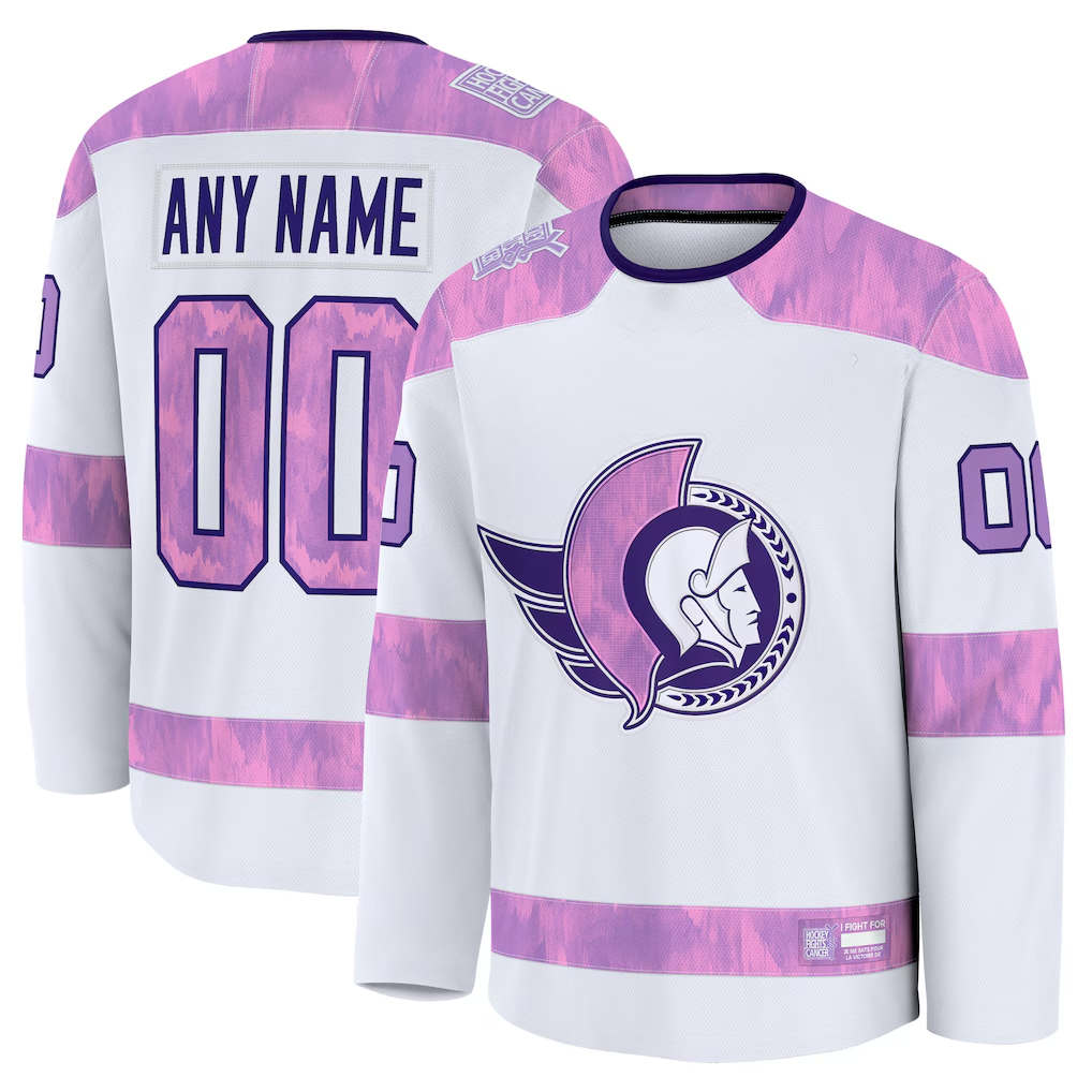 Ndoa Custom O.Senators White 2024 Hockey Fights Cancer Practice Jerseys