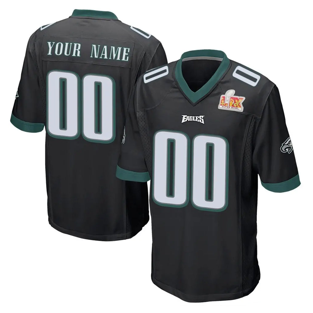 Ndoa Custom P.Eagles Black Super Bowl LIX Home Game Any Name & Numbers Stitched Jerseys