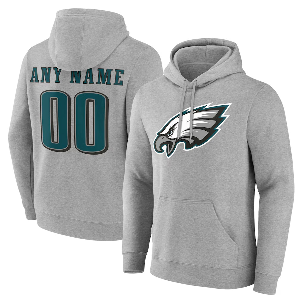 Ndoa Custom P.Eagles Gray LOGO Pullover Hoodies Home Game Any Name & Numbers Stitched Jerseys