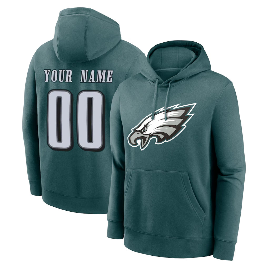 Ndoa Custom P.Eagles Midnight Green Performance Pullover Hoodies Home Game Any Name & Numbers Stitched Jerseys
