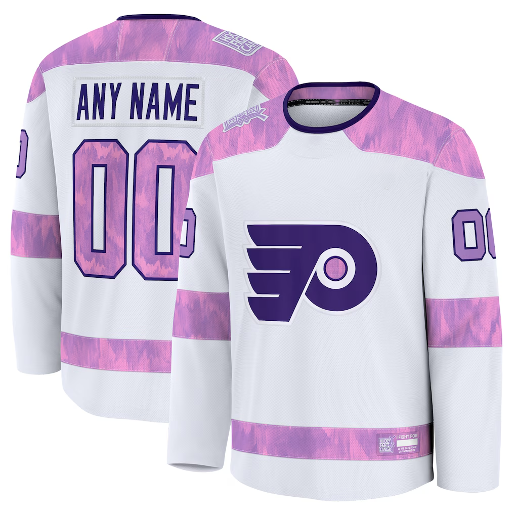 Ndoa Custom P.Flyers White 2024 Hockey Fights Cancer Practice Jerseys