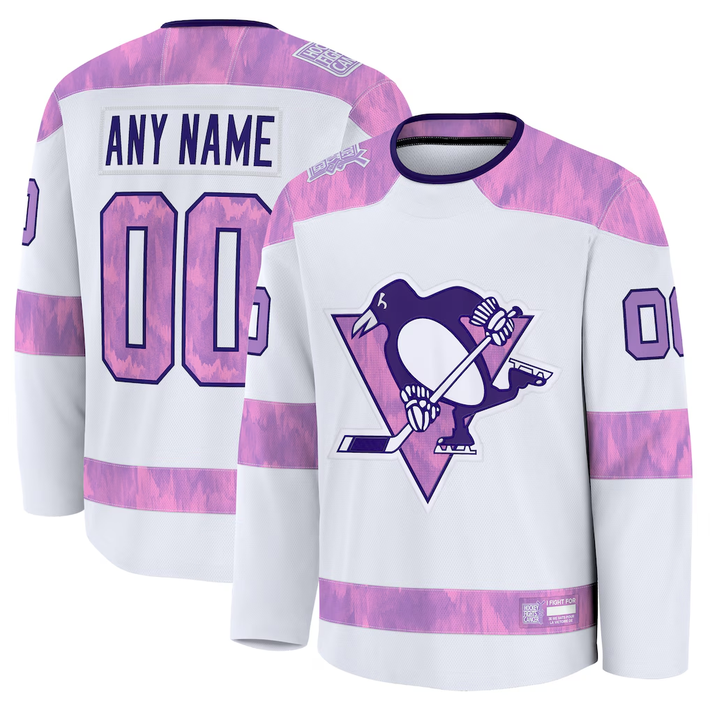 Ndoa Custom P.Penguins White 2024 Hockey Fights Cancer Jerseys