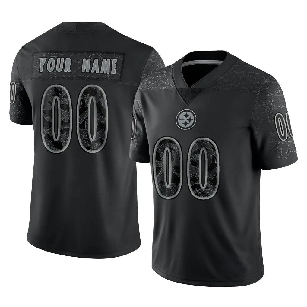 Ndoa Custom P.Steelers Black Reflective Limited Home Game Any Name & Numbers Stitched Jerseys