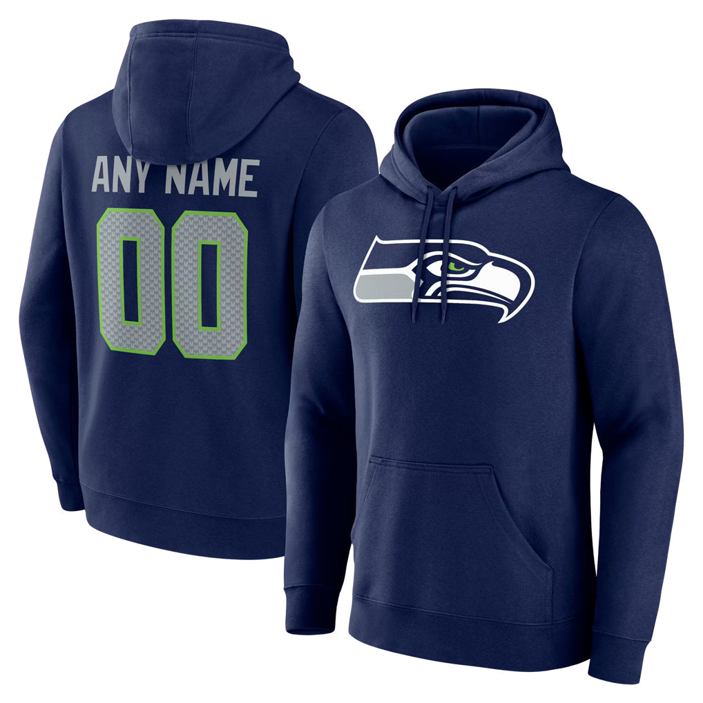 Ndoa Custom S.Seahawks Navy Pullover Hoodies Game Any Name & Numbers Stitched Jerseys