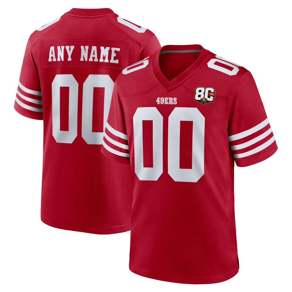 Ndoa Custom SF.49ers Red 80th Game Home Any Name & Numbers Stitched Jerseys
