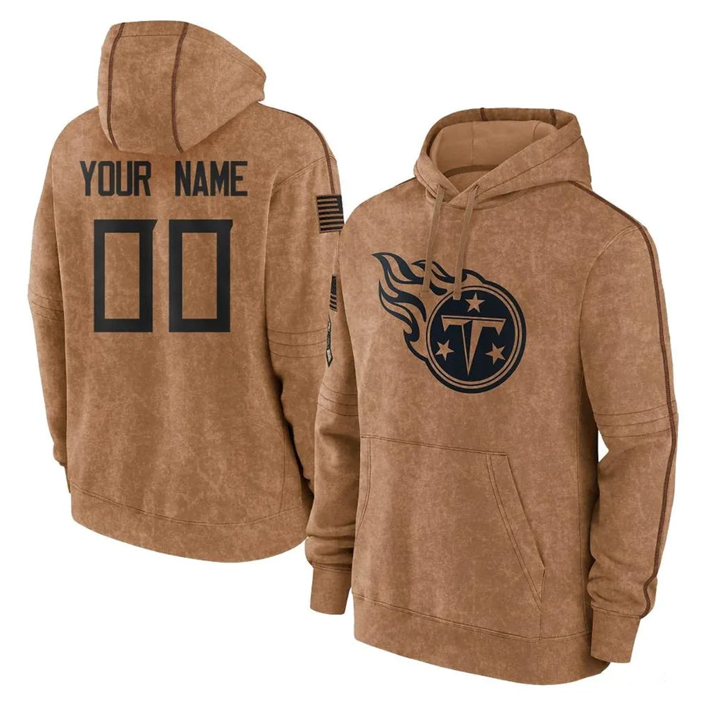 Ndoa Custom T.Titans Brown Salute To Service Club Pullover Hoodies Home Game Any Name & Numbers Stitched Jerseys