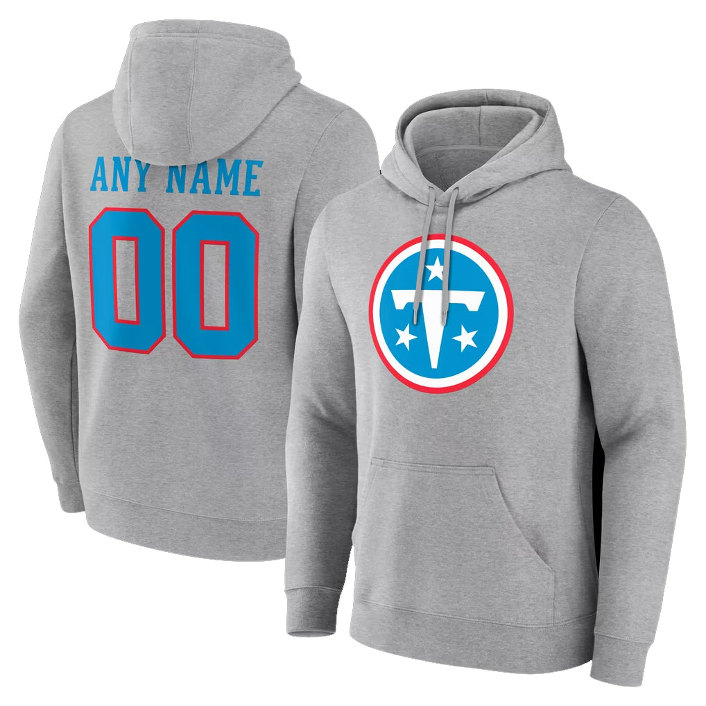 Ndoa Custom T.Titans Light Gray LOGO Pullover Hoodies Home Game Any Name & Numbers Stitched Jerseys