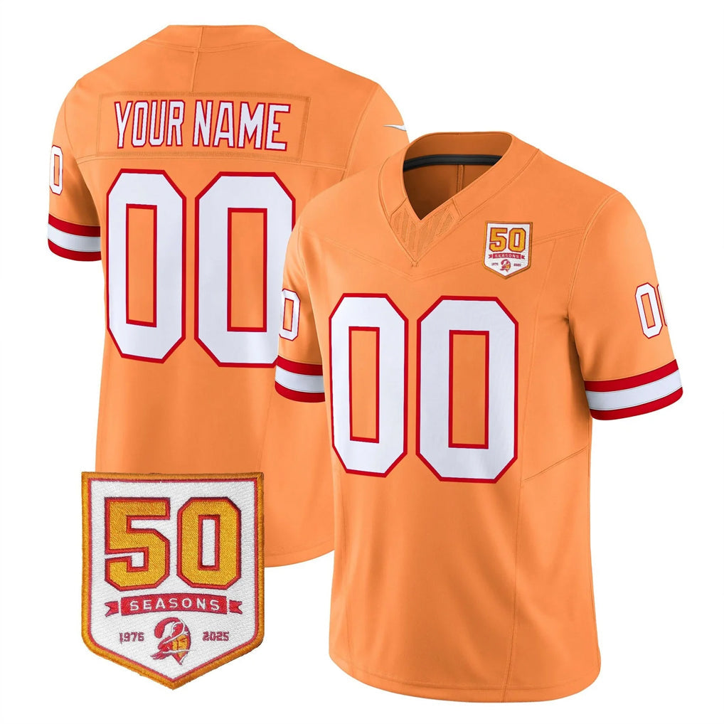Ndoa Custom TB.Buccaneers 76' Orange 50th Season Vapor Limited Home Game Any Name & Numbers Stitched Jerseys