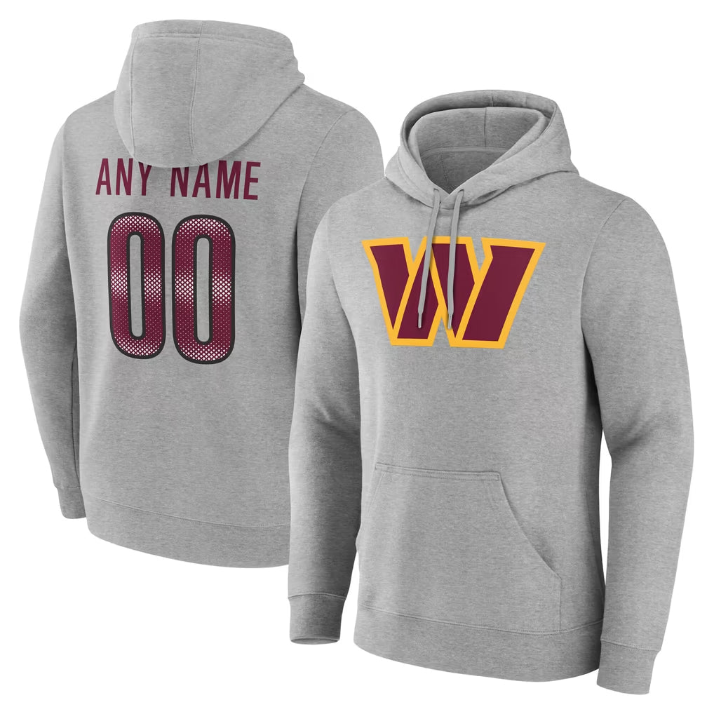 Ndoa Custom W.Commanders Gray LOGO Pullover Hoodies Game Any Name & Numbers Stitched Jerseys