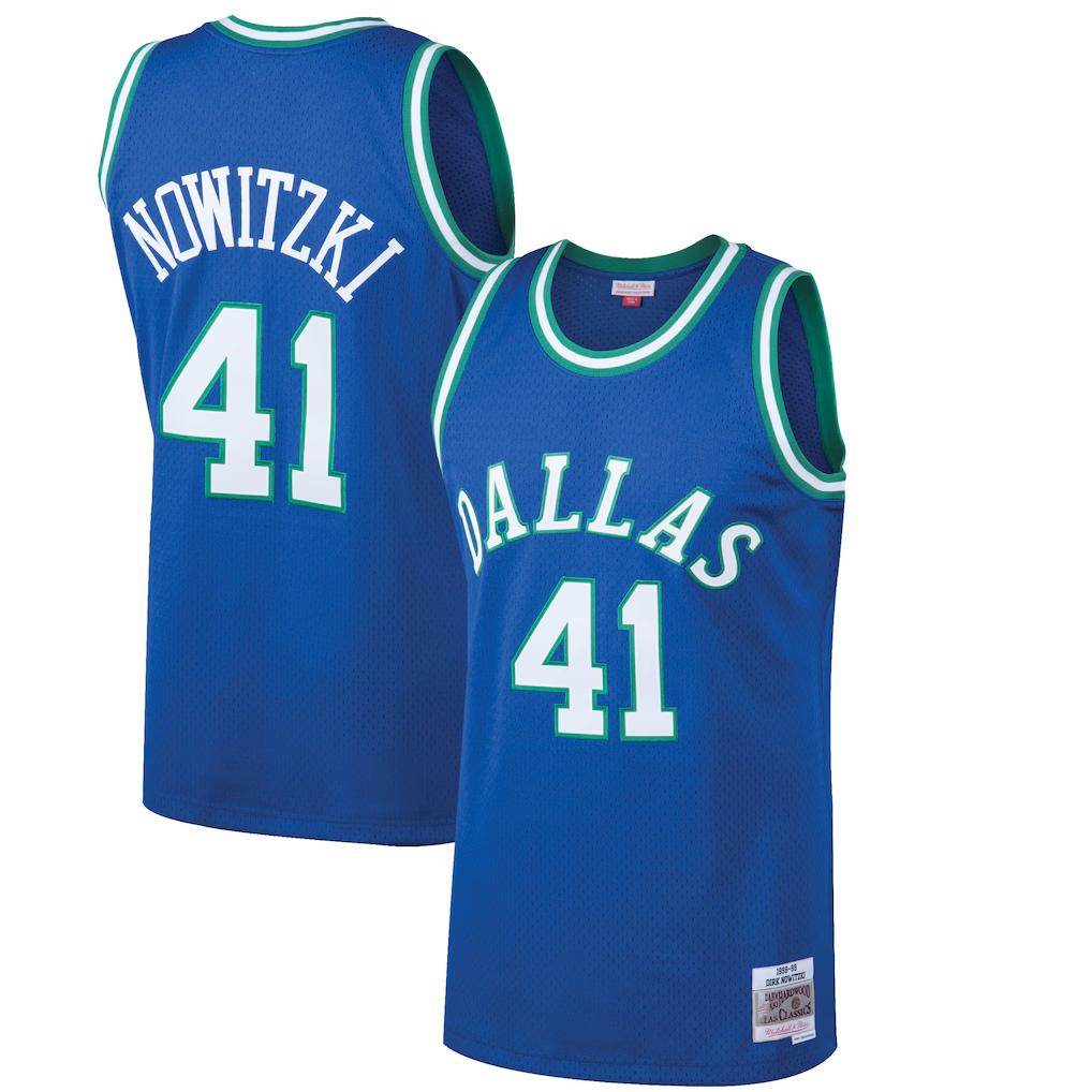 Ndoa D.Mavericks #41 Dirk Nowitzki Mitchell & Ness Blue 199899 Hardwood Classics Swingman Jerseys