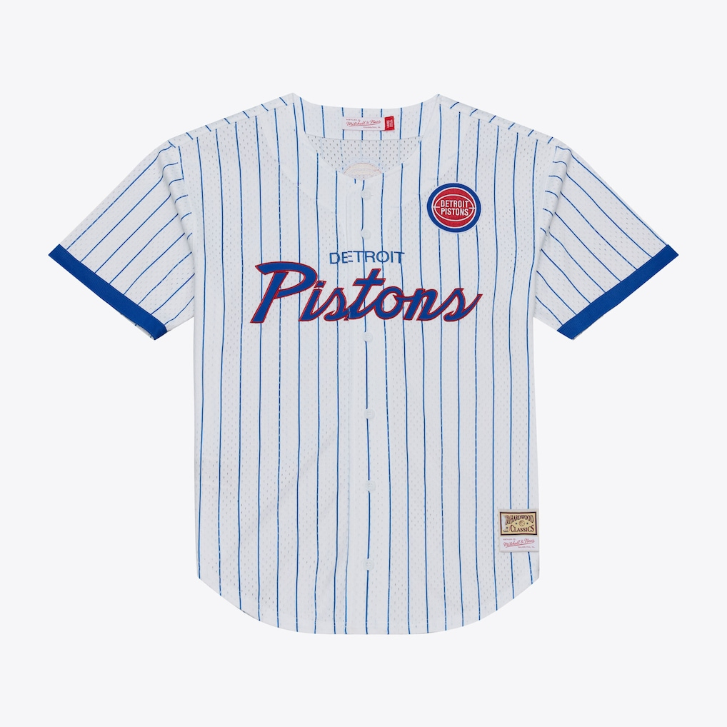 Ndoa D.Pistons Mitchell & Ness White Head Coach Pinstripe Mesh Full-Button Baseball Jerseys