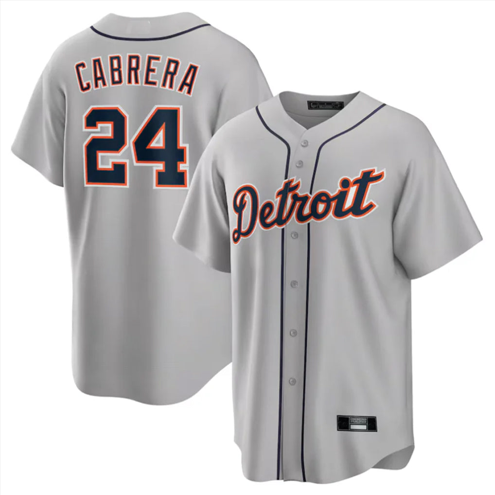 Ndoa D.Tigers #24 Miguel Cabrera Player Gray Home Game Stitched Jerseys