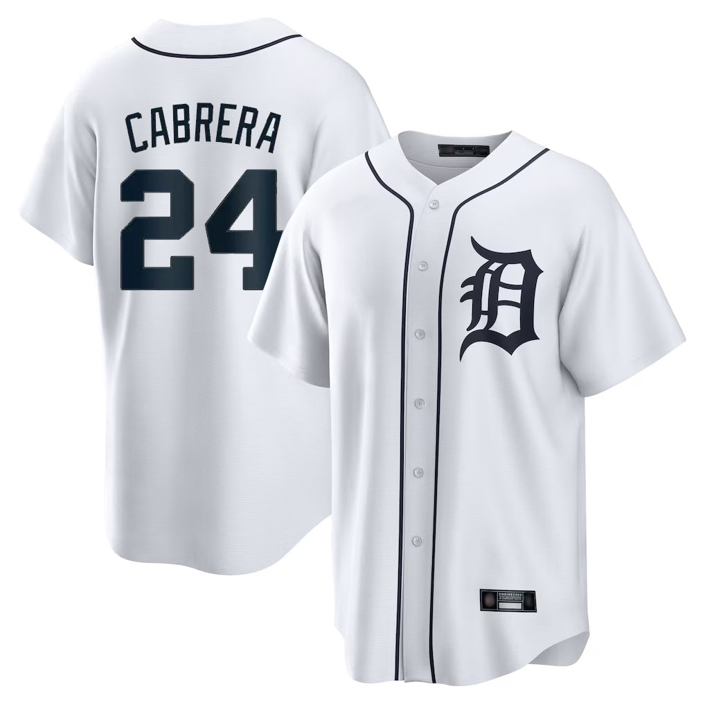 Ndoa D.Tigers #24 Miguel Cabrera Player White Home Game Stitched Jerseys