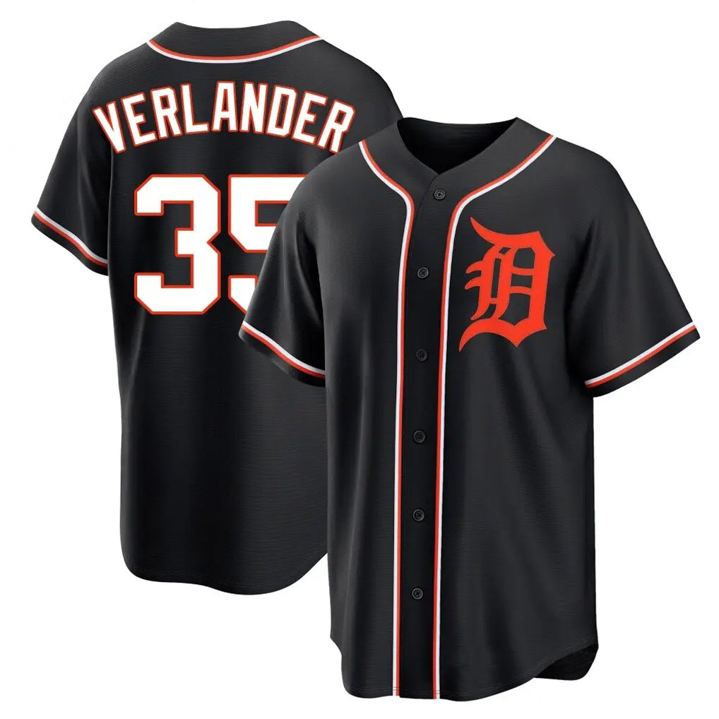 Ndoa D.Tigers #35 Justin Verlander Player Black Fashion Out Home Game Stitched Jerseys