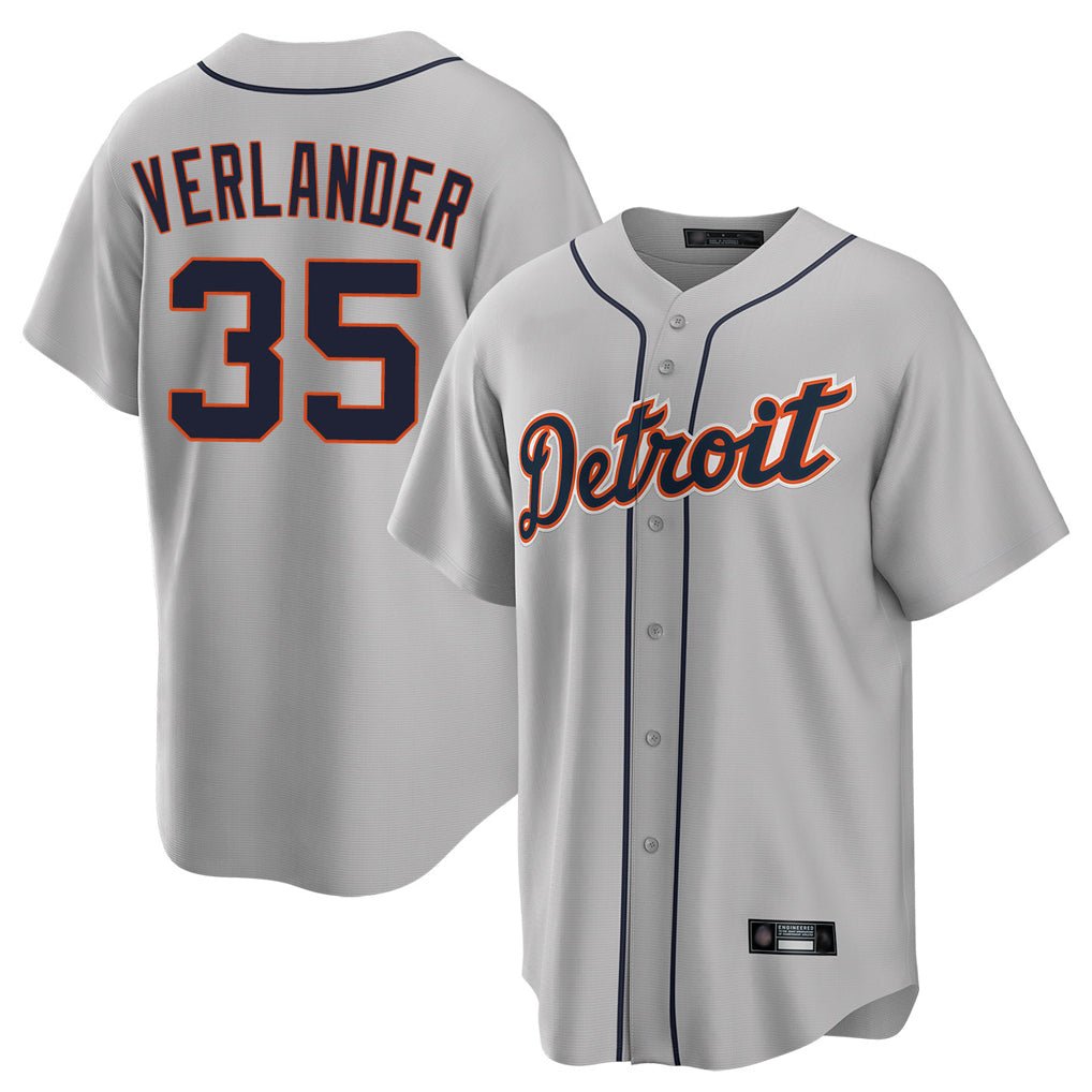 Ndoa D.Tigers #35 Justin Verlander Player Gray Home Game Stitched Jerseys