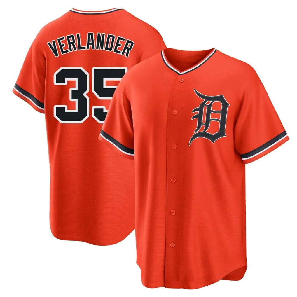 Ndoa D.Tigers #35 Justin Verlander Player Orange Home Game Stitched Jerseys