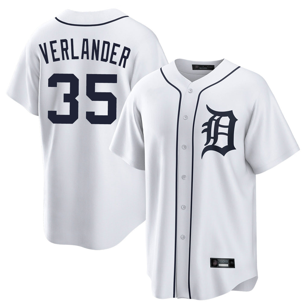 Ndoa D.Tigers #35 Justin Verlander Player White Home Game Stitched Jerseys