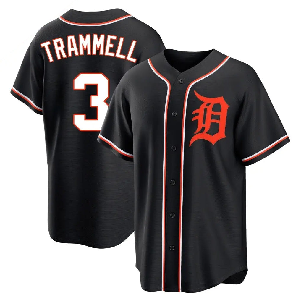 Ndoa D.Tigers #3 Alan Trammell Player Black Fashion Out Home Game Stitched Jerseys
