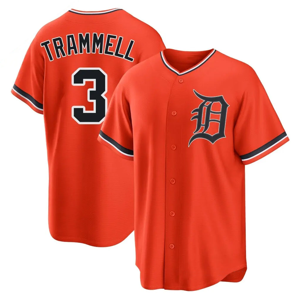 Ndoa D.Tigers #3 Alan Trammell Player Orange Home Game Stitched Jerseys