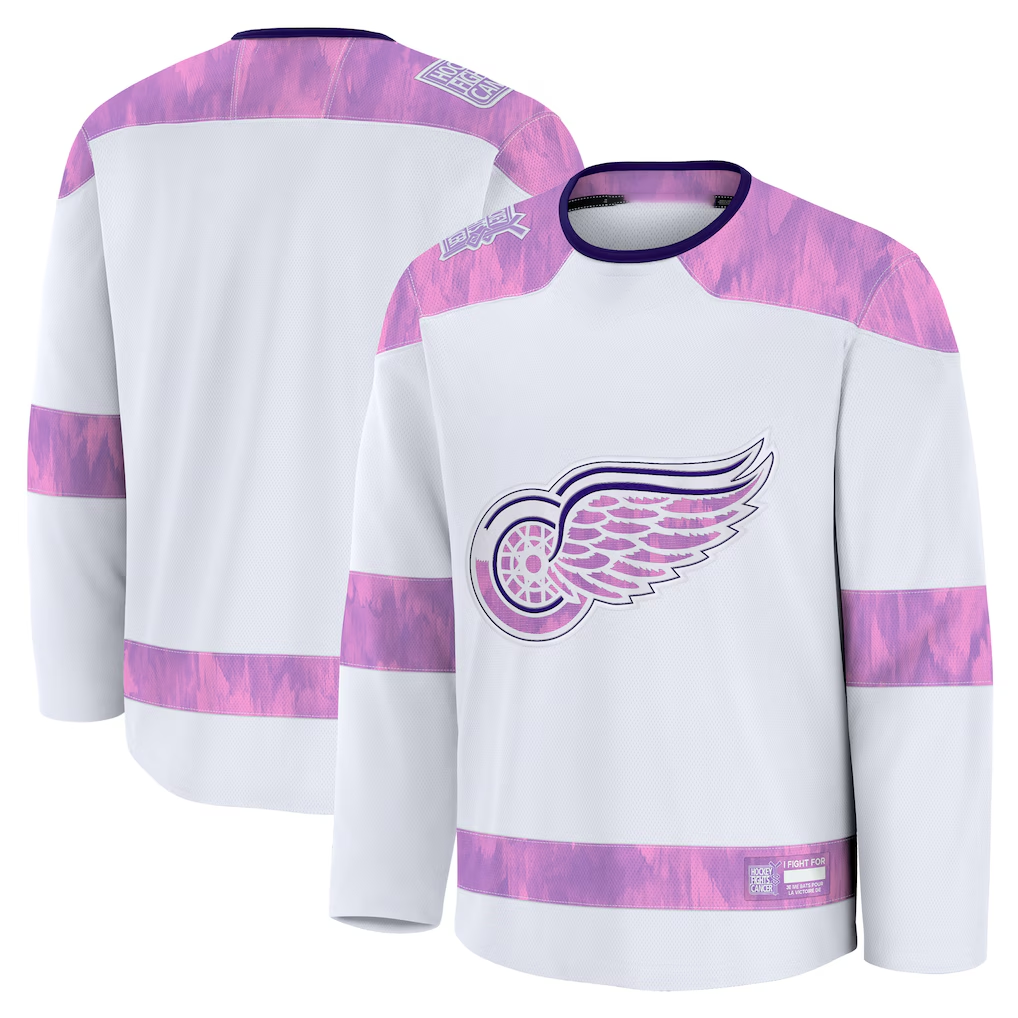 Ndoa D.Red wings White 2024 Hockey Fights Cancer Practice Jerseys