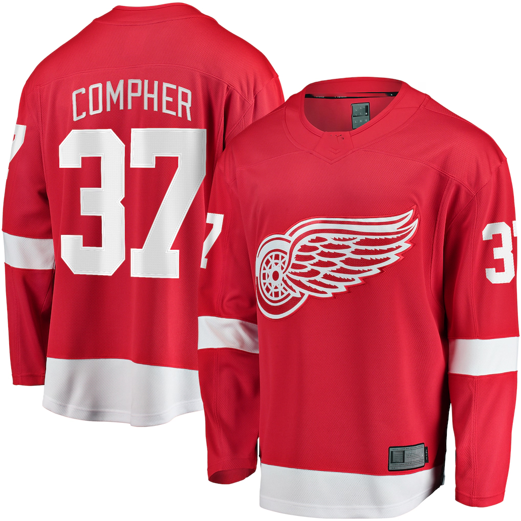 Ndoa D.Red wings #37 J.T. Compher Red Home Breakaway Jersey