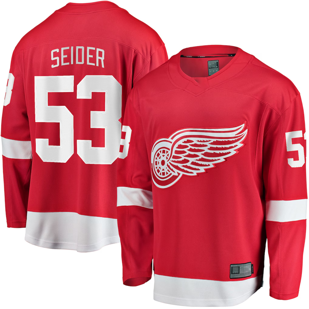 Ndoa D.Red wings #53 Moritz Seider Red Home Breakaway Player Jerseys