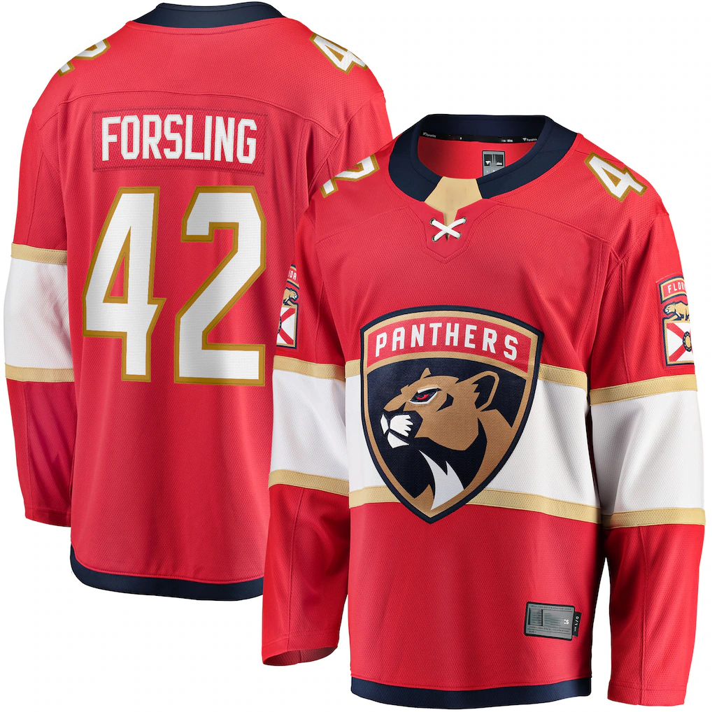 Ndoa F.Panthers #42 Gustav Forsling Red Home Breakaway Player Jerseys