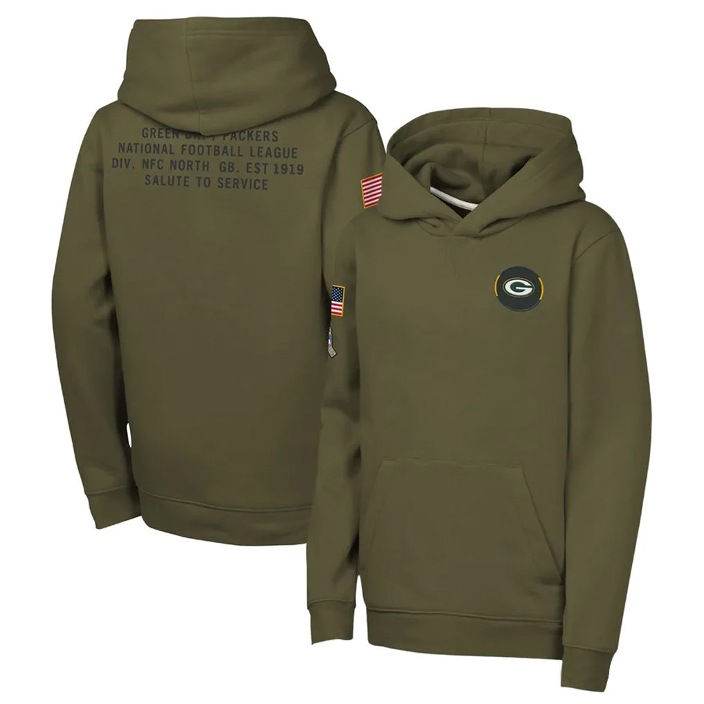 Ndoa GB.Packers Olive Salute to Service Pullover Hoodies Limited Blank Player Stitched Jerseys