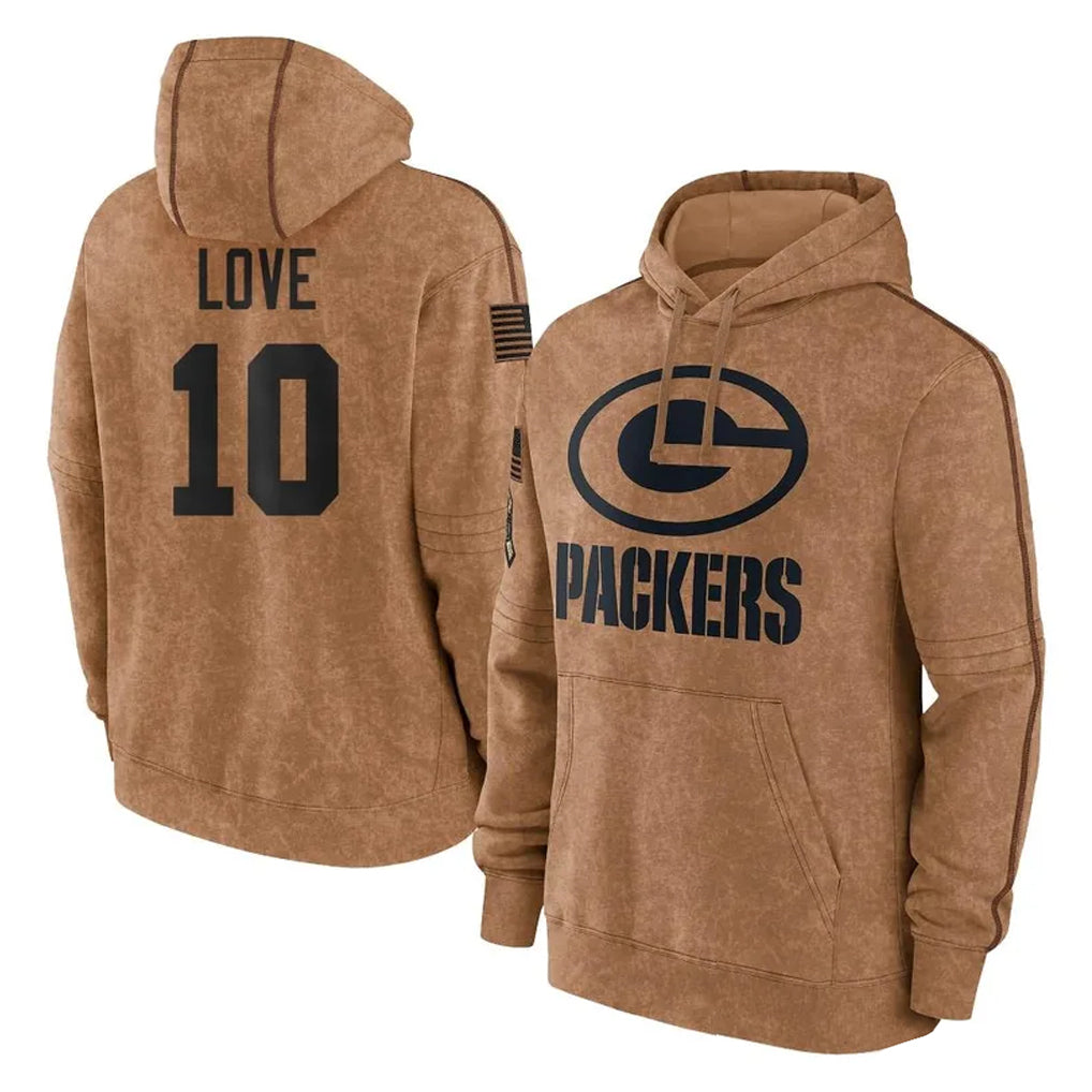 Ndoa GB.Packers #10 Jordan Love Player Brown Salute to Service Hoodies Limited Game Stitched Jerseys
