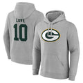 Ndoa GB.Packers #10 Jordan Love Player Gray Pullover Hoodie Game Stitched Jerseys