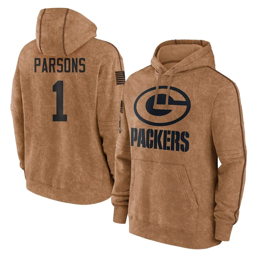 Ndoa GB.Packers #1 Micah Parsons Player Brown Salute to Service Hoodies Limited Game Stitched Jerseys